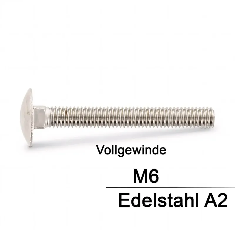 DIN 603 Schlossschrauben A2 - M6x25/25 - Vollgewinde - 200 Stück Garantierte Lieferung