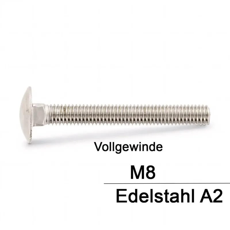 DIN 603 Schlossschrauben A2 - M8x100/100 - Vollgewinde - 50 Stück Rabatt