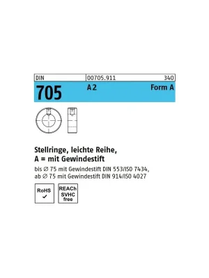 Ausverkauf DIN 705 A2 A 20 Stellringe mit Gewindestift DIN 914 A2 M6X8 (25 Stück)