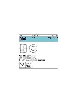 Ausverkauf DIN 906 A2 R 1 1/4" nach DIN 3858 Verschlußschrauben mit Innensechskant Kegelgewinde - 5 Stück