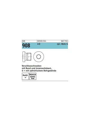 Aktuell DIN 908 A2 G 1/4" nach DIN 228 Verschlußschrauben mit Bund und Innensechskant - 50 Stück