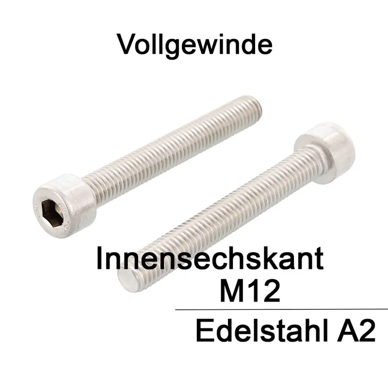 Zylinderschrauben ISO 4762 (DIN 912) – M12x90 – Innensechskant – Vollgewinde – Edelstahl A2 – 25 Stück – S&P Neue Ware