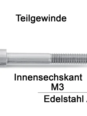 Zylinderschrauben ISO 4762 (=DIN 912) - M3x22 - Innensechskant - Teilgewinde - A2 -1000 Stück Schnäppchen