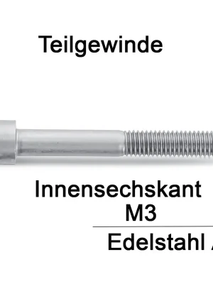Zylinderschrauben ISO 4762 (=DIN 912) - M3x55 - Innensechskant - Teilgewinde - A2 - 200 Stück Preiswert
