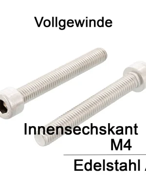 Abverkauf Zylinderschraube ISO 4762 (DIN 912) – M4x18 – Innensechskant – Vollgewinde – Edelstahl A2 – 1000 Stück – S&P