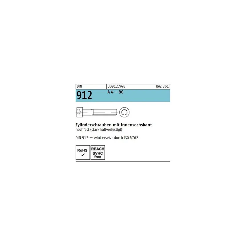 Angebot DIN 912 - Zylinderschraube A4-80 - M4x40 - 200 Stück