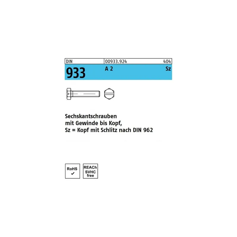 Aktuell DIN 933 A2 M 3X16 SZ - Sechskantschrauben mit Vollgewinde und Schlitz - 1000 St