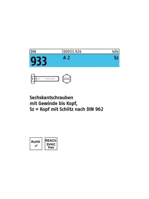 Abverkauf DIN 933 A2 SZ M8X16 Sechskantschrauben mit Vollgewinde und Schlitz (200 Stück)
