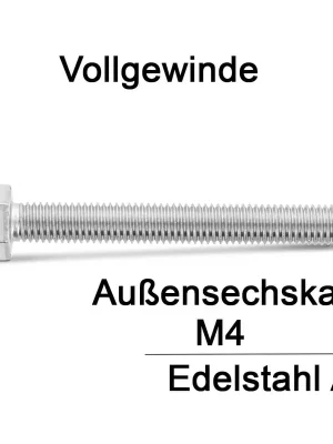 Abverkauf Sechskantschrauben DIN 933 - M4x10 - Vollgewinde - A2 - 1000 Stück