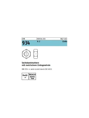 Angebot DIN 934 Sechskantmutter A2 - Linksgewinde - M8x1 - Feingewinde 100 Stück