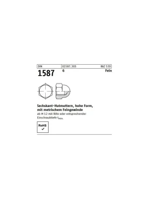 DIN 1587 Hutmuttern Stahl 6 - M18x1,5 - Feingewinde 25 Stück Top-Preis
