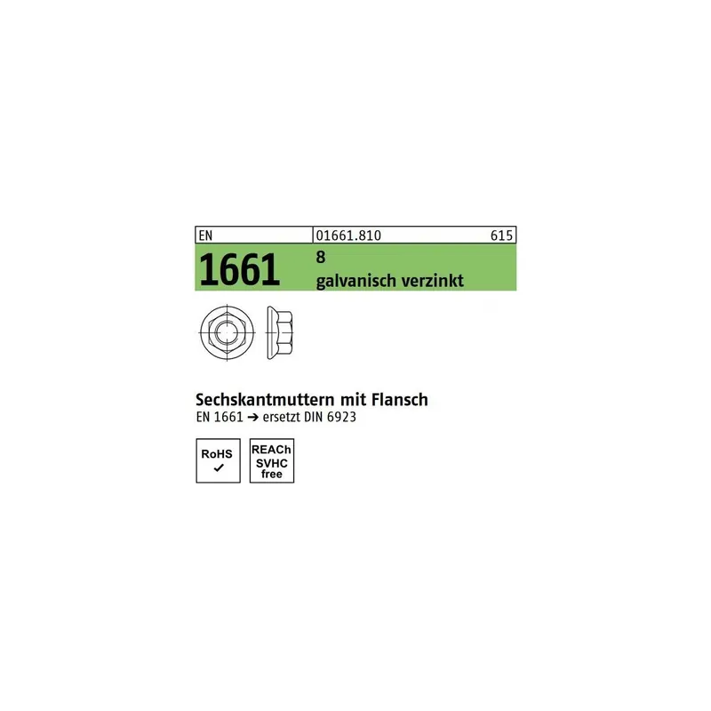 Flanschmutter - DIN-EN1661 - M10 - verzinkt8 - 500 Stück Kracherpreis