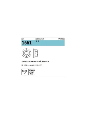 EN 1661 A 2 Sechskantmuttern mit Flansch - Abmessung M 6 (1000 Stück) Top-Preis