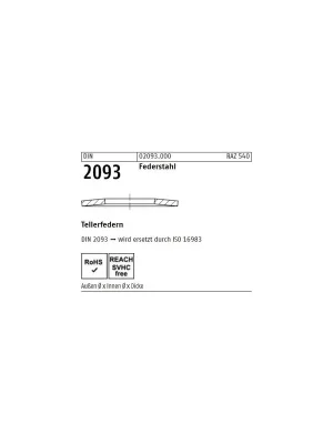 Echt Tellerfedern DIN 2093 - 12x4,2x0,5 - Federstahl - 200 Stück