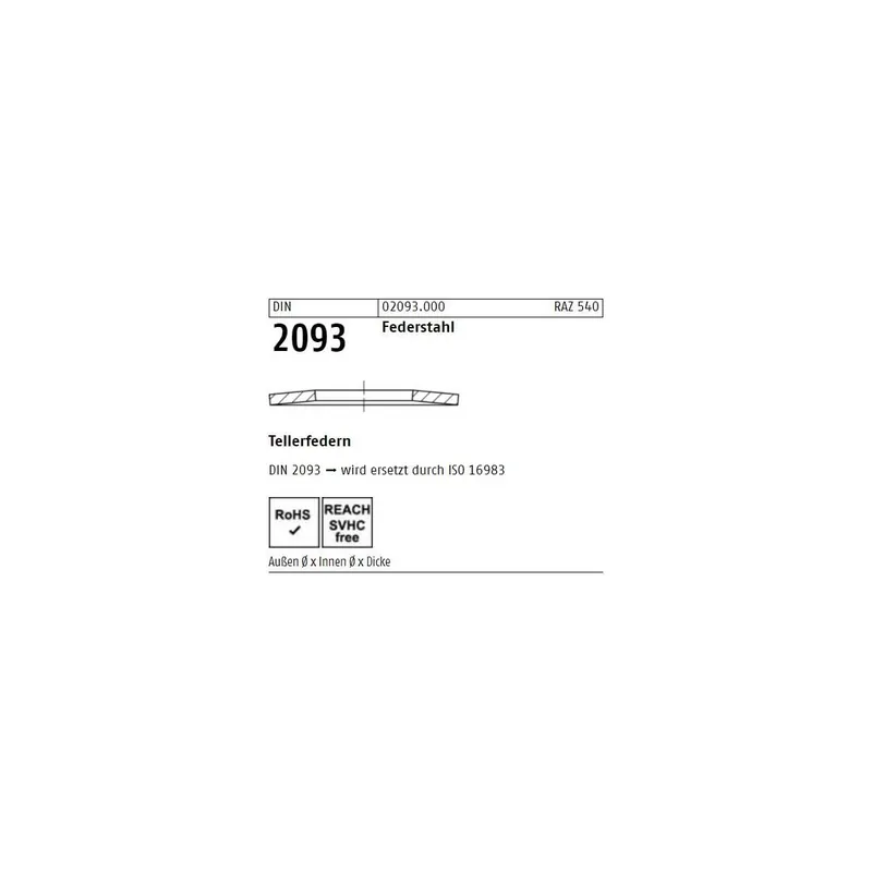Tellerfedern DIN 2093 - 12,5x6,2x0,7 - Federstahl - 200 Stück Nur Heute
