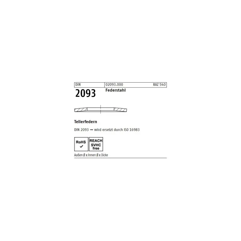 Top-Preis Tellerfedern DIN 2093 - 14x7,2x0,5 - Federstahl - 200 Stück