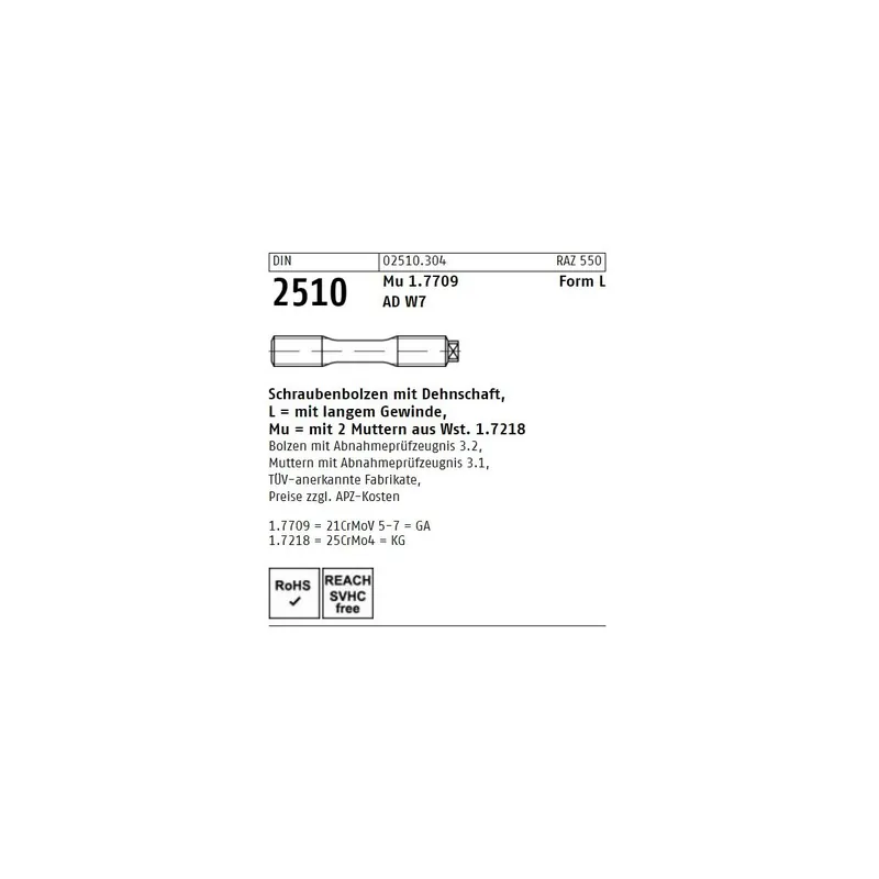 DIN 2510 Schraubenbolzen Form L Stahl 12x80 1St. Nur Heute