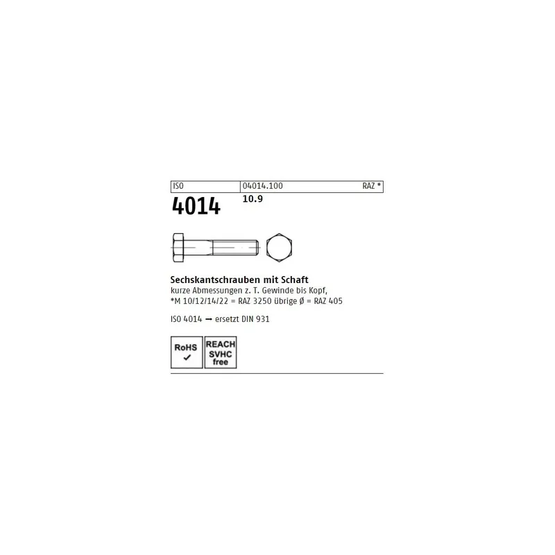 Neue Kollektion ISO 4014 6KT-Schrauben Stahl 10.9 M16x300 1St.