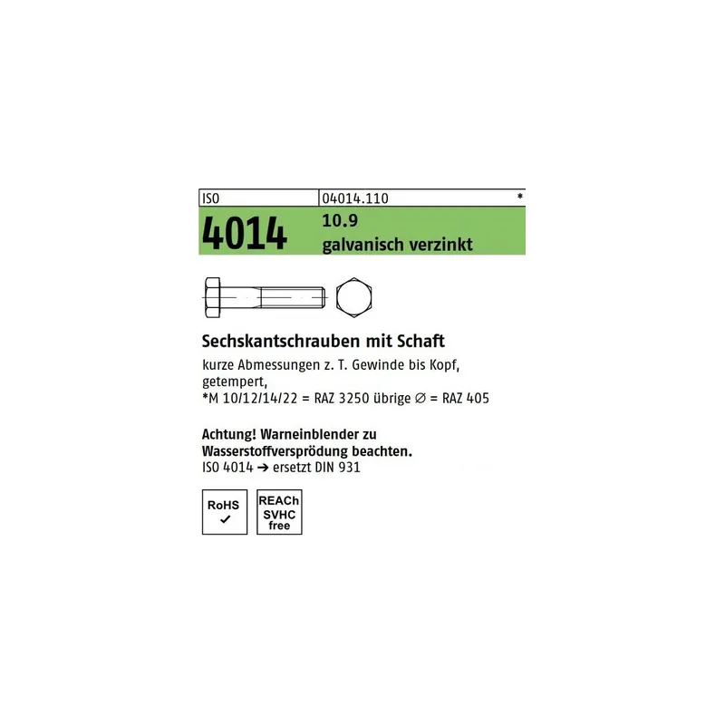 Abverkauf ISO 4014 6KT-Schrauben Stahl 10.9 verzinkt M6x30 500St.