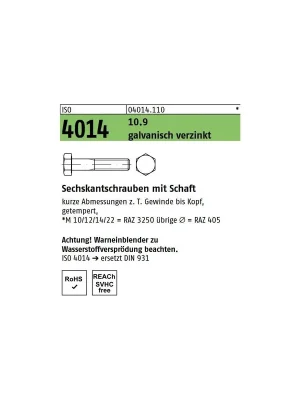 Abverkauf ISO 4014 6KT-Schrauben Stahl 10.9 verzinkt M30x80 1St.