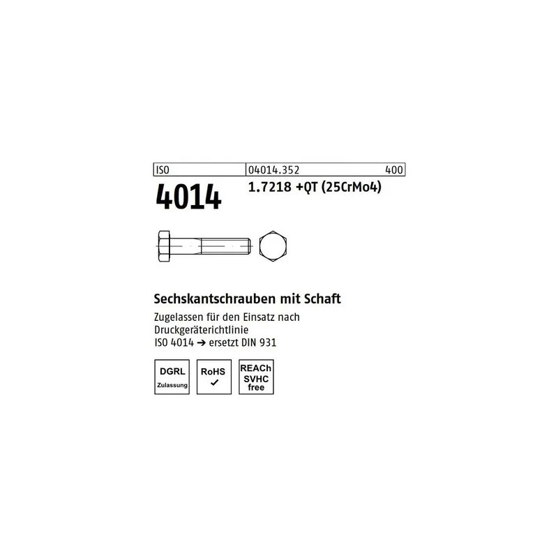 ISO 4014 1.7218 +QT (25CrMo4) Sechskantschrauben mit Schaft - Abmessung M 27 x 260 (1 Stück) Direkt Vom Hersteller