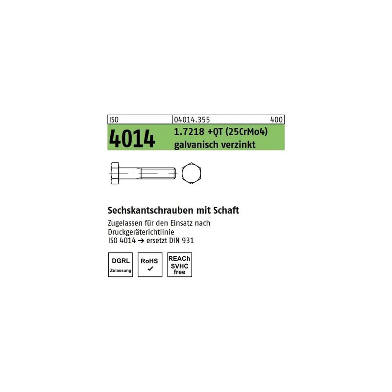 ISO 4014 1.7218 +QT M 16 x 130 galv. verzinkt DGRL gal Zn VE=S Neuheit