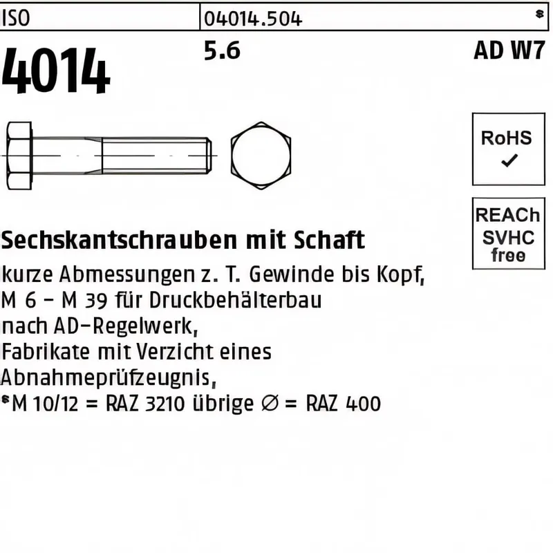 ISO 4014 6KT-Schrauben Stahl 5.6 M36x200, ADW7 1St. Mega-Angebot
