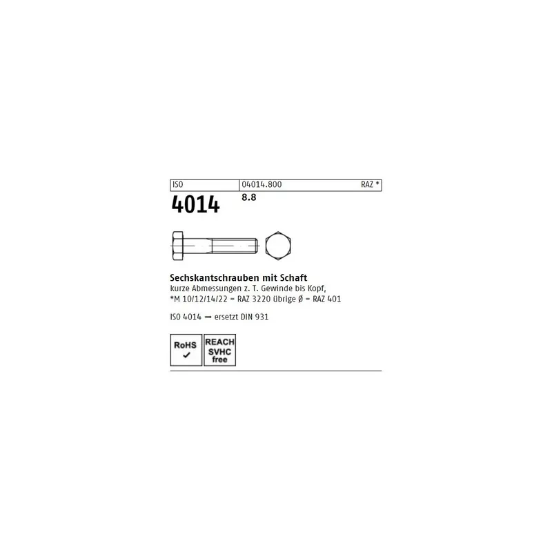 Abverkauf ISO 4014 6KT-Schrauben Stahl 8.8 M5x80 200St.