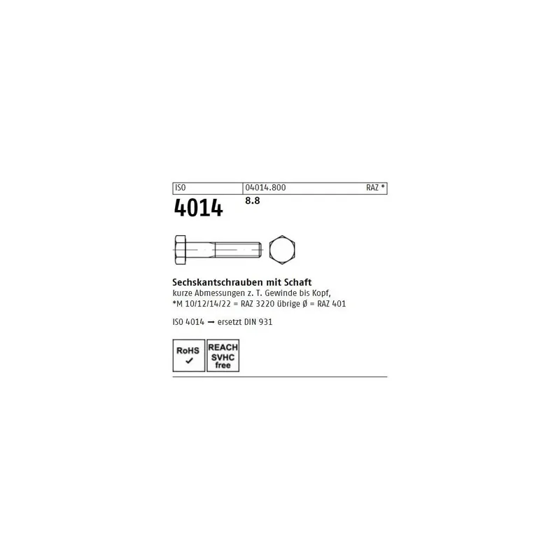 ISO 4014 6KT-Schrauben Stahl 8.8 M18x130 25St. Angebot