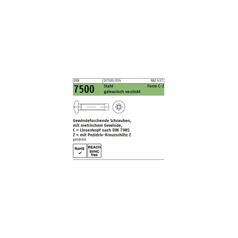 Abverkauf DIN 7500 Gewindefurchende Schrauben Z Form C Stahl verzinkt 5x20 1000St.