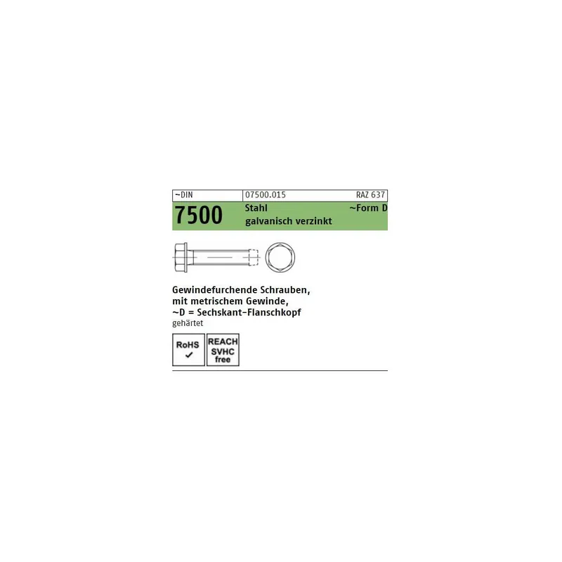Abverkauf DIN 7500 Gewindefurchende Schrauben Form D Stahl verzinkt 5x35 1000St.