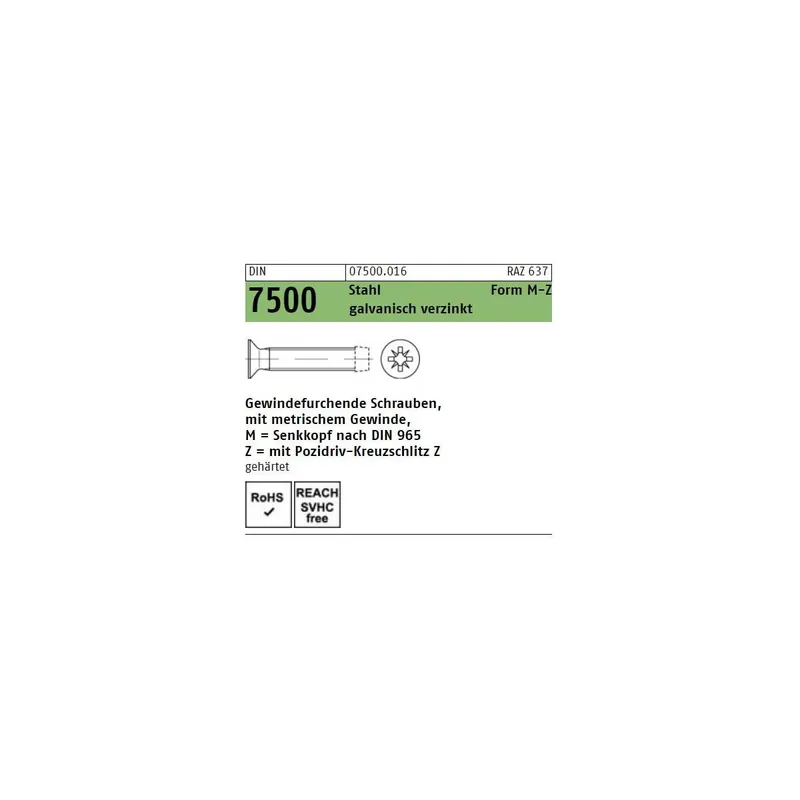 DIN 7500 Gewindefurchende Schrauben Z Form M Stahl verzinkt 6x50 500St. Preisreduziert