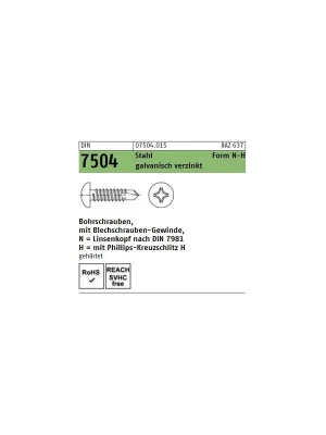 Abverkauf DIN 7504 Bohrschraube - Form N - verzinkt - PH - 4,8x45 - 500 Stück