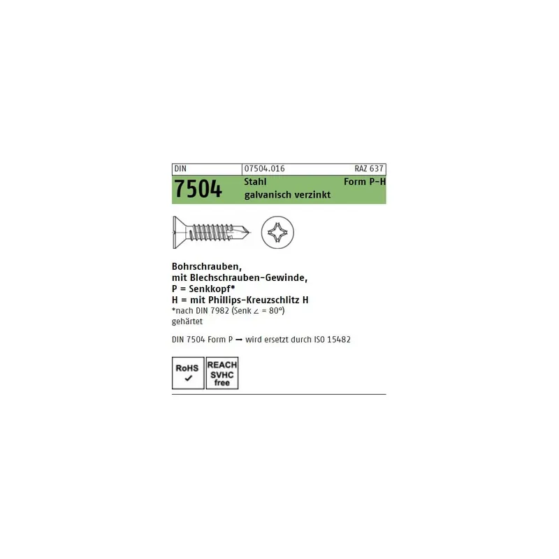 Bestpreis DIN 7504 Bohrschraube - Form O - verzinkt - PH - 6,3x60 - 250 Stück