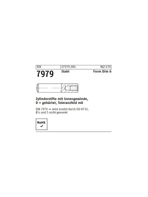 Abverkauf DIN 7979 Stahl Form D/m 6 Zylinderstifte mit Innengewinde, gehärtet, Toleranzfeld m6 - Abmessung D 10 x 50 (100 Stück)
