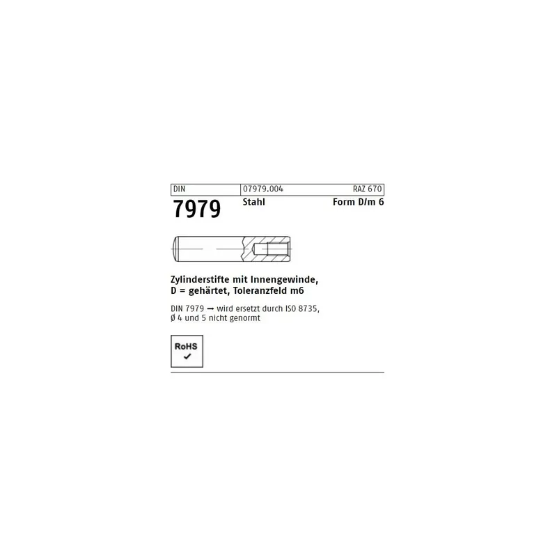 Nur Für Kurze Zeit DIN 7979 Stahl Form D/m 6 Zylinderstifte mit Innengewinde, gehärtet, Toleranzfeld m6 - Abmessung D 12 x 55 (100 Stück)