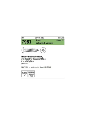 Abverkauf DIN 7981 Linsenkopf - Blechschraube - verzinkt - PZ - 3,5x19 - 1000 Stück
