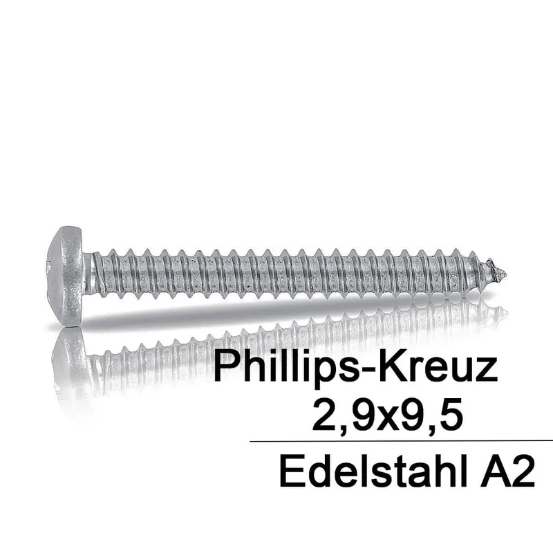 Ausverkauf Blechschraube DIN 7981 – ISO 7049 – 2,9x9,5 mm – Linsenkopf – PH – A2 – 1000 Stück – S&P