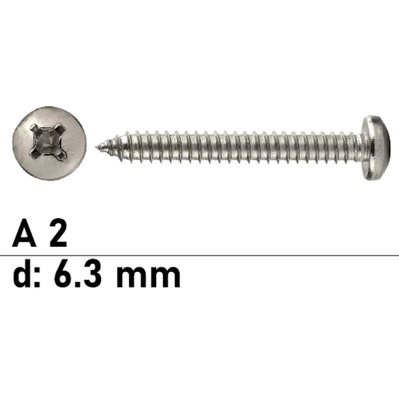 Abverkauf Blechschraube DIN 7981 - ISO 7049 - 6,3x80 mm - Linsenkopf - PH - A2 - 100 Stück
