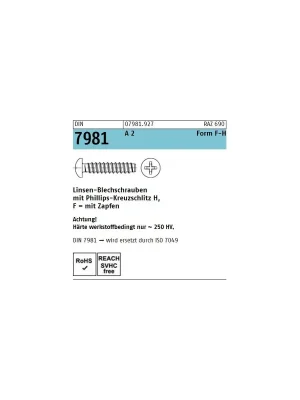 DIN 7981 Linsenblechschrauben Form F Edelstahl A2 3,9x9,5 1000St. Sonderaktion