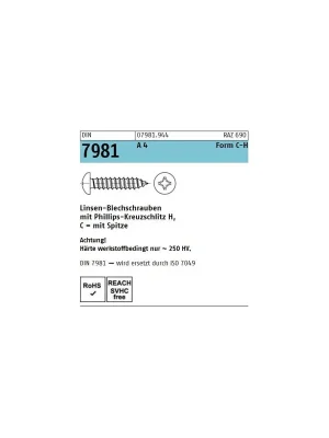Abverkauf DIN 7981 Linsenkopf - Blechschraube A4 - PH - 4,2x13 - 1000 Stück