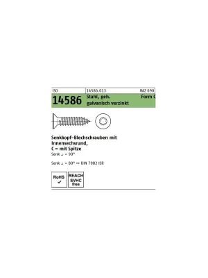Abverkauf ISO 14586 Blechschrauben TX Form C Stahl verzinkt 4,8x32 250St.