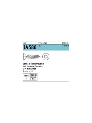 Abverkauf Blechschraube ISO 14586 - 3.5x22 - Senkkopf - Torx - Form C - A2 - 1000 Stück