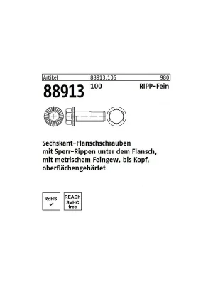 Abverkauf ART 88913 Sechskantschr. Kl. 100 m. Sperr-Ripp, M 14 x 1,5 x 45 -- 100 Stück