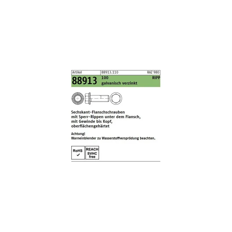 Sechskant-Flanschschrauben 88913 - M16x60 - Sperr-Rippen - Kl. 100 verzinkt - 50 Stück Neue Kollektion