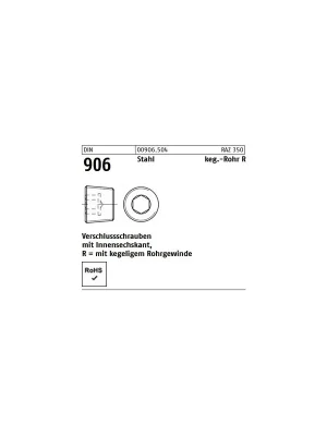 Abverkauf DIN 906 Stahl keg.-Rohr R Verschlussschrauben mit Innensechskant, mit kegeligem Rohrgewinde - Abmessung R 1 (25 Stück)