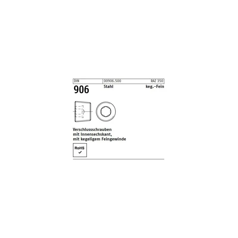 Abverkauf DIN 906 Verschlussschrauben Stahl 16x1,5, Feingewinde 50St.