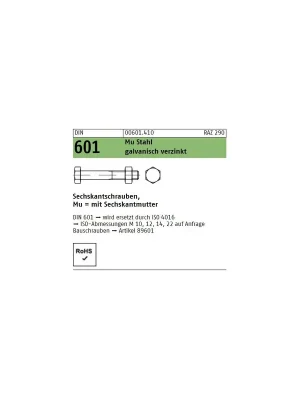 Abverkauf DIN 601 Sechskantschraube - verzinkt - m.Mu - M24x70 - 25 Stück