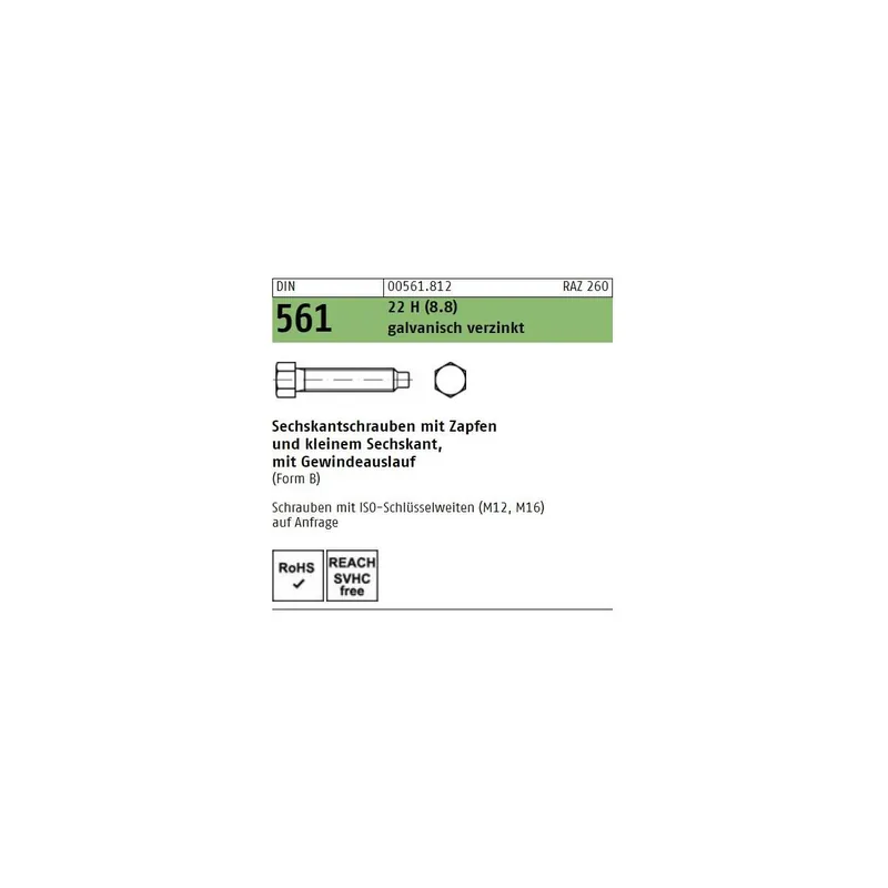Aktuell DIN 561 Sechskantschraube - verzinkt 8.8 - Form B - M16x50 - 25 Stück
