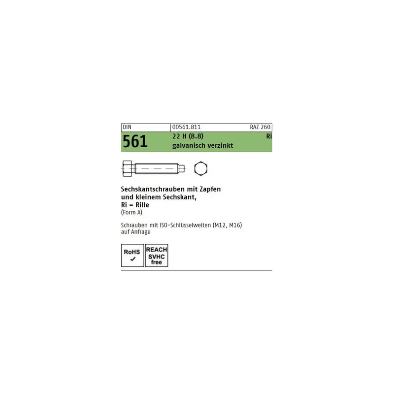 DIN 561 Sechskantschraube - verzinkt 8.8 - Form A - M12x50 - 25 Stück Neue Kollektion